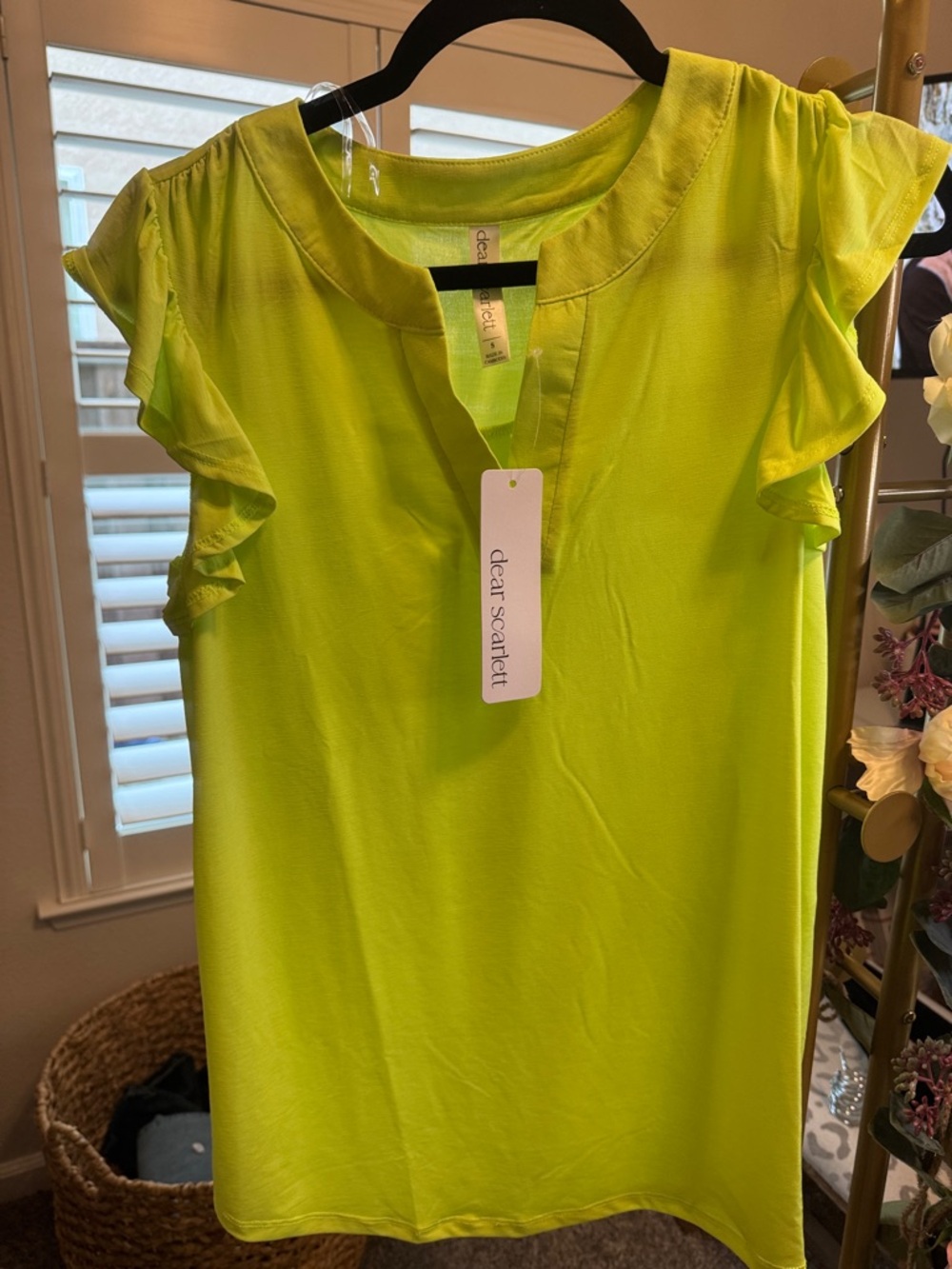 Scarlett Neon Lime Flutter Sleeve V-Neck Blouse